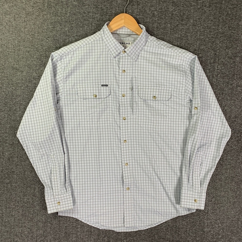 Poncho Shirt Men Medium Regular Fit Outdoor Western Button Up Check Vented